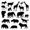 Wild african animals silhouettes set. Zoo vector illustrations isolate