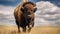 Wild American bison bull standing in grassy prairie. Generative AI