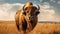 Wild American bison bull standing in grassy prairie. Generative AI