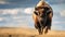 Wild American bison bull standing in grassy prairie. Generative AI