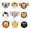 Wild animal emoticons. Vector cartoon funny smileys faces, cartoon animal emojis