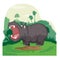 Wild animal Hippopotamus in jungle forest background
