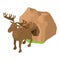 Wild animal icon isometric vector. Wild brown elk near stone cave entrance icon