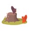 Wild animal little rodent orange squirrel sitting on forest stump, concept wildlife beast cartoon vector illustration