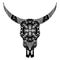 Wild animal skull in black and white inspired by hand drawn art and native American people tattoos and art with manadala decor