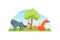 Wild Animals on Beautiful Natural Landscape, Wolf, Fox and Owl in the Zoo or Safari Park Vector Illustration