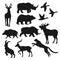 Wild animals black isolated silhouettes