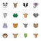 Wild animals filled outline icons set