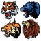 Wild Animals Heads Set. Lion, Tiger, Jaguar, Lynx - Vector Mascot Logo Design