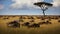 Wild animals in an open field in Masai Mara, Kenya