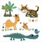 Wild animals Set  wild animals  African. Hand drawn flat color