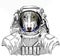 Wild astronaut animal in spacesuit. Deep space. Galaxy. Dog portrait, bullterrier portrait, bullterrier head, dog head