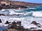 Wild atlantic with waves and spray on a funeral spring day