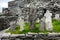 Wild Atlantic Way: Monks` remains marked by weatherworn crosses above Atlantic Ocean, Skellig Michael Monastery