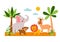 Wild baby animals standing on jungle forest background