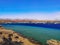 Wild Beach in Sharm El-Maya Bay in Sharm El Sheikh Egypt. Beautiful sea panorama with turquoise-blue-azure water and the Sinai