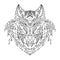 Wild beautiful wolf head hand draw on a white background. Color