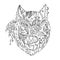 Wild beautiful wolf head hand draw on a white background. Color