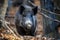 Wild boar in autumn forest. Wildlife scene from nature