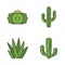 Wild cactus color icons set