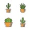 Wild cactus in pot color icons set