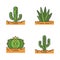 Wild cactuses in ground color icons set
