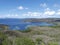 Wild Caribbean coast landscape, under blue sky with tropical clouds. Tropical coastal vegetation background