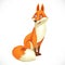Wild cartoon orange fox going forward isolated on white background