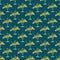 Wild cat seamless pattern with doodle jumping yellow tigers acroos rings print. Navy blue background