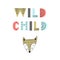 Wild child - unique hand drawn nursery poster with fox and lettering in scandinavian style. Vector illustration