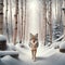 Wild Coyote Wilderness Wintertime Birch Trees Snowy Pathway Forest Canada AI Generated