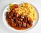 Wild deer venison goulash with fusilli pasta