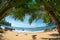 Wild deserted beach with coconut palms. Fisheye shot. Phuket, Th