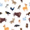 Wild Europe animals seamless pattern in flat style