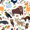 Wild Europe animals seamless pattern in flat style