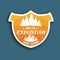 Wild expedition. Camping outdoor adventure emblem, badge and logo patch