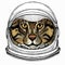 Wild fishing cat portrait. Animal face. Astronaut animal. Vector portrait. Cosmos and Spaceman. Space illustration about