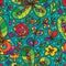 Wild flower green color drawing seamless pattern