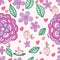 Wild flower mascot bird play seamless pattern