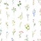 Wild flower pattern. Seamless background with repeating botanical print. Natural spring and summer herbs, floral herbal