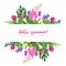 Wild flowers banner with field flowers, pink and violet