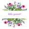 Wild flowers banner with field flowers, pink and violet