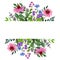 Wild flowers banner with field flowers, pink and violet