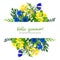 Wild flowers banner with field flowers, yellow and blue