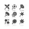 Wild flowers drop shadow black glyph icons set. Douglas iris, franciscan wallflower, cow parsnip, candytuft, common star