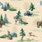 Wild forest animals seamless pattern. Watercolor image. Hand drawn forest bear, wolf, rabbit, badger,fir trees