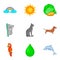 Wild fowl icons set, cartoon style