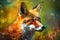 Wild fox in a summer landscape with warm sunshine