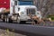 Wild goats family on a road with moving vehicles