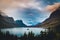 Wild Goose Island under colorful clouds. Glacier National Park, Montana